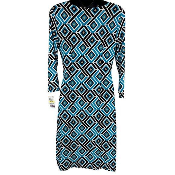 INC International Concepts Geo Synthesis Sheath Dress PM Petite Medium Blue New - Picture 5 of 10